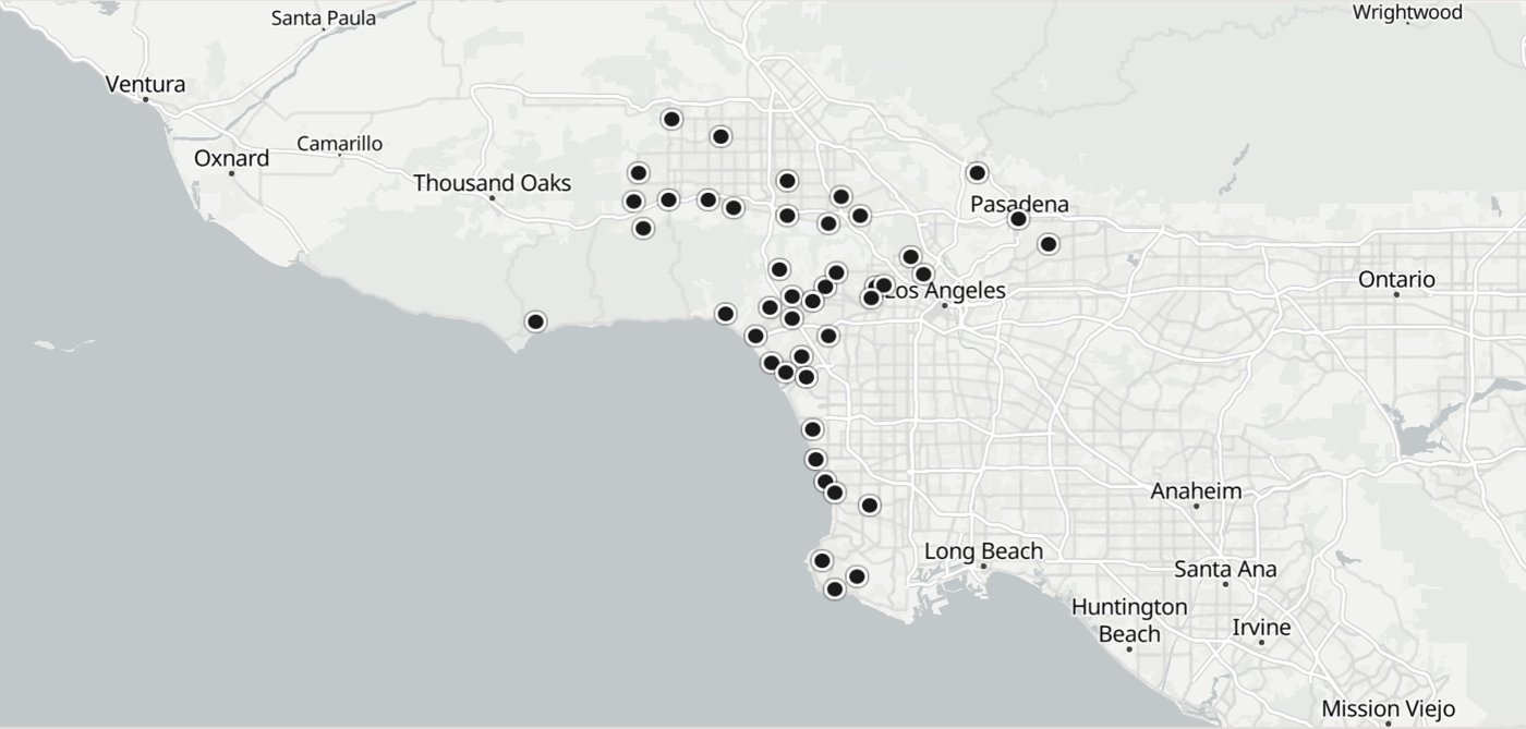Map of the Los Angeles neighborhoods served by One of One in-home educational therapy